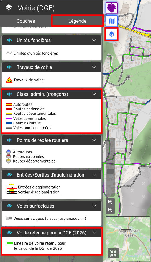 Voirie DGF (légende)